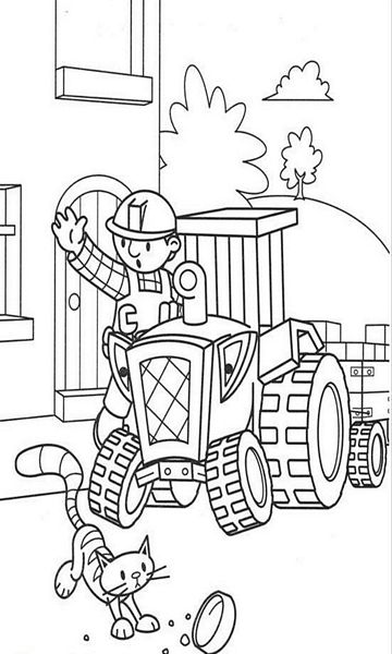 kolorowanka Bob Budowniczy, Traktor i Kicia malowanka do wydruku z bajki dla dzieci, do pokolorowania kredkami, obrazek nr 33
